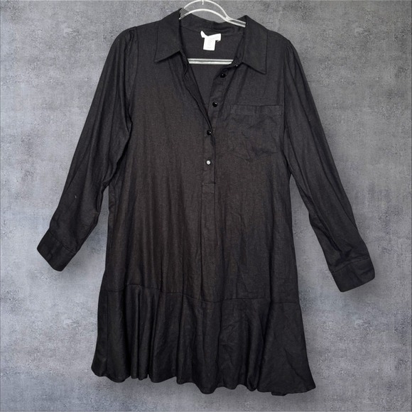 Cynthia Rowley Dresses & Skirts - Cynthia Rowley Linen Long Sleeve Shirt Dress Size Medium Black Womens Drop Waist